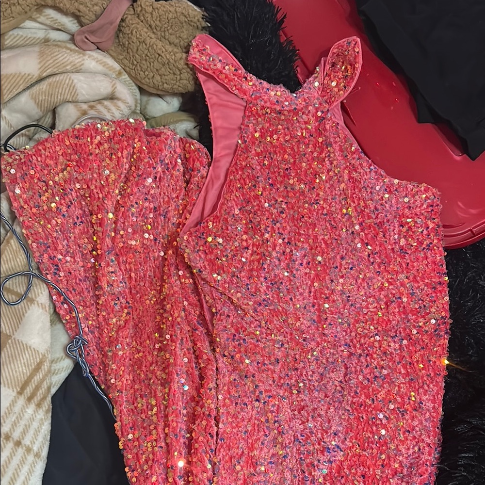 SHEIN Pink Sequin Backless Dress